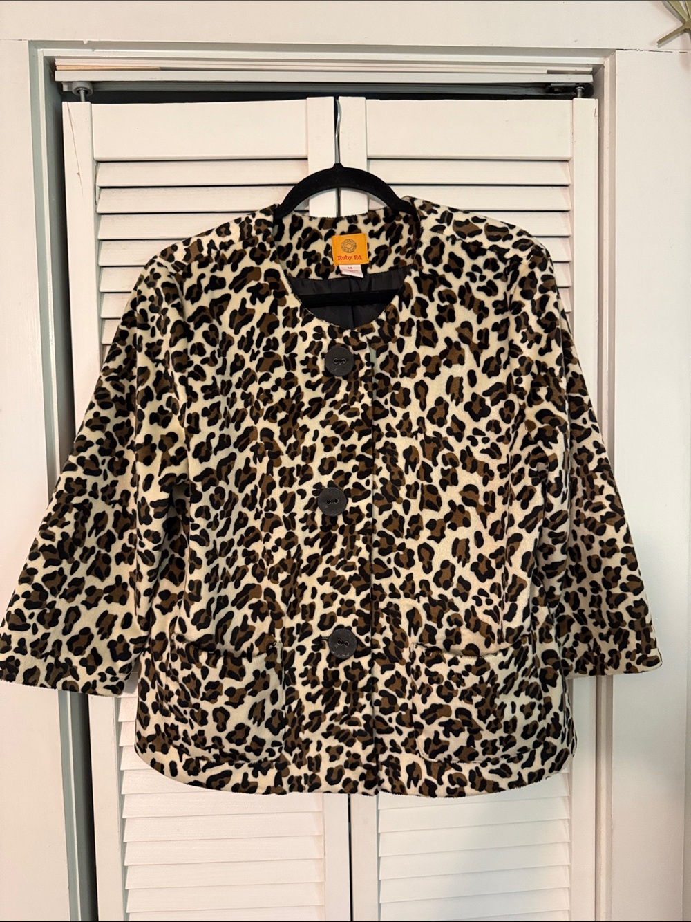 Ruby Rd. Leopard Print Jacket in Cream, Brown, Black
